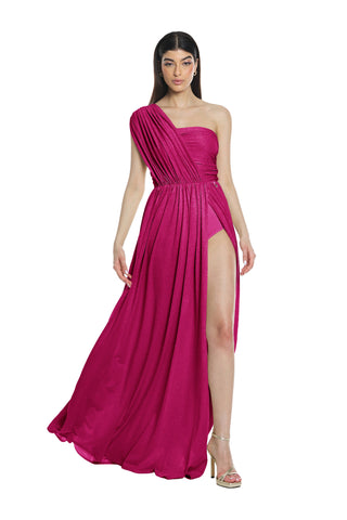 Abito ACUBENS_A lungo monospalla incrocio più arricci plisse' lurex