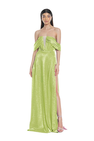 Abito ASTROFILLITE lungo scollo barca più inserto tulle lurex