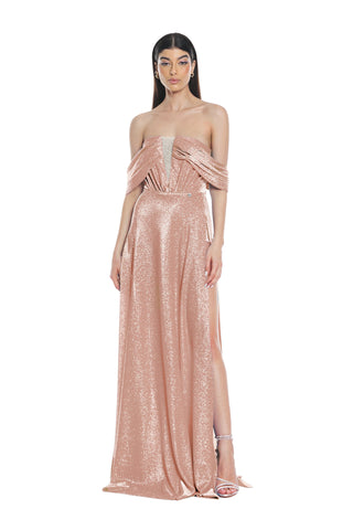 Abito ASTROFILLITE lungo scollo barca più inserto tulle lurex