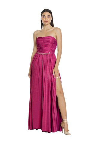 Abito BEKON lungo fascia con catena dav. lurex plisse'
