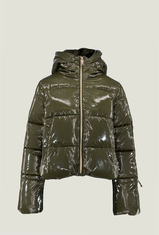 Piumino BRONZISA corto manica lunga con cappuccio più zip più coulisse