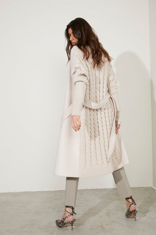 Cappotto TERRY lungo manica lunga con inserti maglia lav.trecce più tasche più cintura