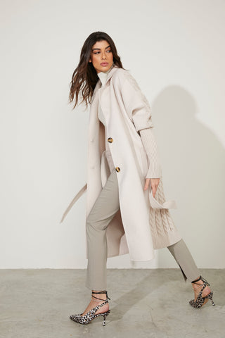 Cappotto TERRY lungo manica lunga con inserti maglia lav.trecce più tasche più cintura