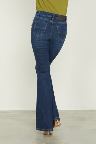 Jeans MAYU vita alta zampa con tasche più patte più bottoni denim