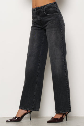 Panta ELLELONG_31 vita media 5 ts con strass straight fit denim black