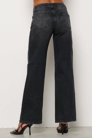 Panta ELLELONG_31 vita media 5 ts con strass straight fit denim black