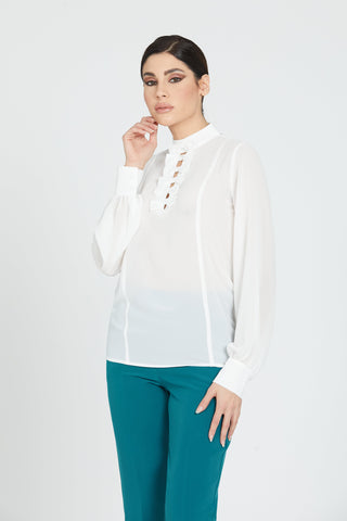 Blusa MUKUT manica lunga con fiocchi scollo a v retro