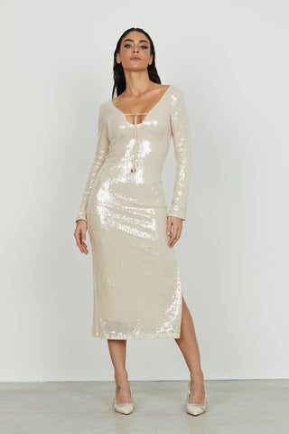 Abito MISMA lungo manica lunga full paillettes con coulisse
