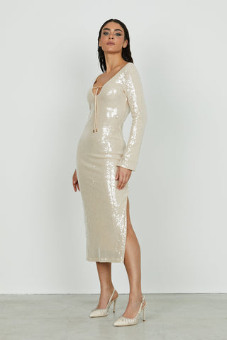 Abito MISMA lungo manica lunga full paillettes con coulisse