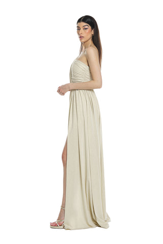 Abito ACUBENS_A lungo monospalla incrocio più arricci plisse' lurex