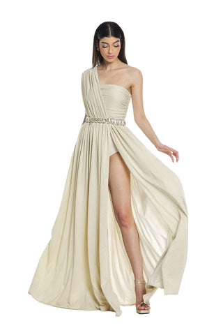 Abito ACUBENS_A lungo monospalla incrocio più arricci plisse' lurex