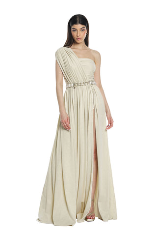 Abito ACUBENS_A lungo monospalla incrocio più arricci plisse' lurex