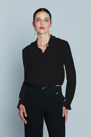 Camicia CHISY M/L Gale con Bott.Gioiello Strass più  Volant più Coulisse