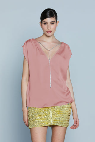 Blusa DOSERMANAS S/M Doppio Sc.V Profondo più Collana Strass