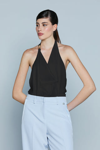 Body TESTY con Passante Logo Strass Scollato Dietro Raso