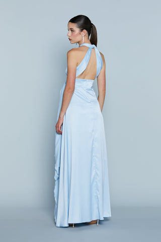 Abito CHANTAL Lungo Top più strass più bretella stola più spacco raso