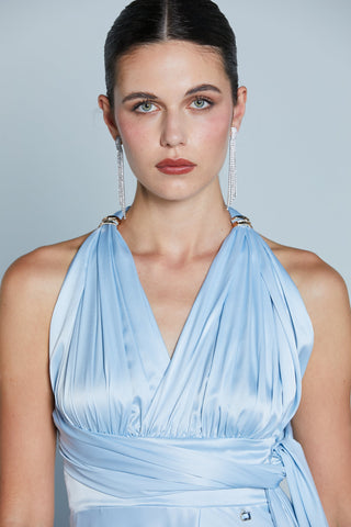 Abito CHANTAL Lungo Top più strass più bretella stola più spacco raso