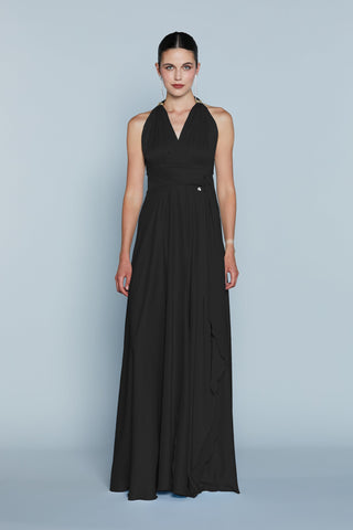 Abito CHANTAL Lungo Top più strass più bretella stola più spacco raso