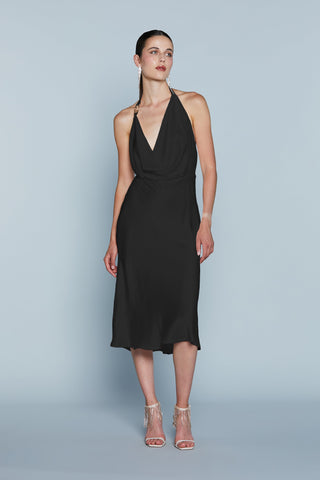 Abito ALCORN Midi  Svasato Scollato Dietro con Passante Logo Strass