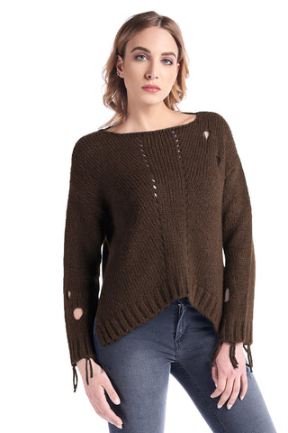 Maglia traforata con frange strass e spacchi laterali MARIATE