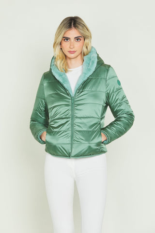 Piumino ecopelliccia FEDRA eco double face manica lunga con tasche più cappuccio
