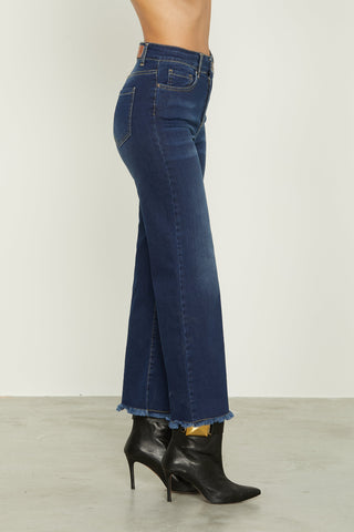 Jeans VICL vita alta crop 5 tasche sfrangiato denim