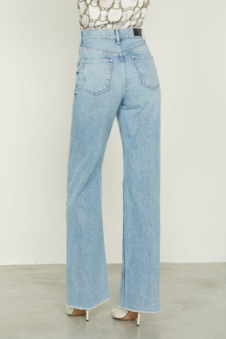 Jeans CIOCCOLATA vita alta 5 ts con rotture più appl. Pietre più perle denim