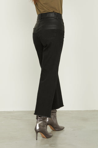 Jeans VICL_A v.alta crop 5ts con ins.ecopelle più f.do sfrangiato denim black