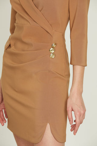 Abito CREITY corto maniche a 3/4 scollo incrocio gonna con pieghe più patta più spacchi