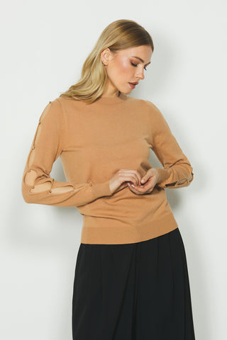 Maglia LUDOVICA manica lunga con aperture più perline oro