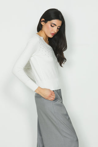 Maglia MORGANA manica lunga scollo ampio con strass