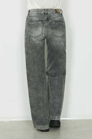 Jeans ELLELONG_30 vita media 5 ts con rotture straight fit in black denim