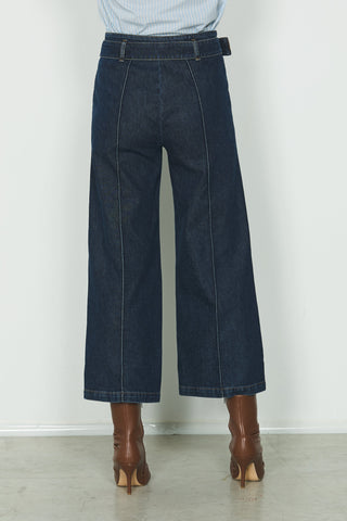 Jeans WALTER vita alta capri con ts francesi più cintura più fibbia logo in blue denim