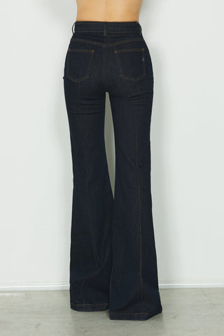 Jeans TRACY vita alta 5 ts con impunture più cintura con fibbia logo in blue denim