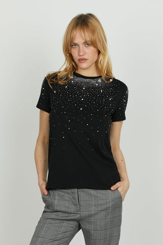 T-shirt REGNUM mezza manica con strass più pietre crystal