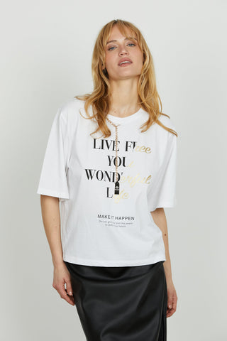 T-shirt HAPPEN mezza manica con catena più placca logo più stampa