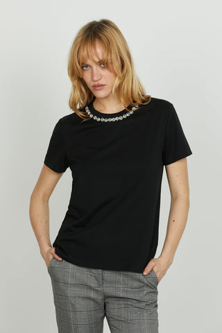 T-shirt SANTISI mezza manica con pietre strass bordo collo