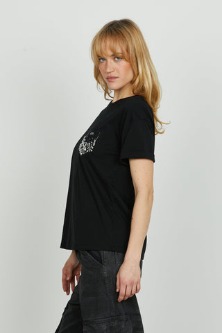 T-shirt LYRA mezza manica v/risvolto più taschino con pietre più strass