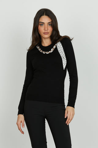 Maglia ISOTTA manica lunga girocollo con catena più foulard