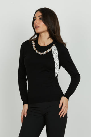 Maglia ISOTTA manica lunga girocollo con catena più foulard
