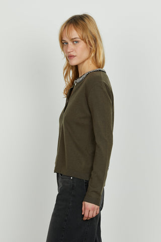Cardigan SARIA manica lunga con applicazione strass più perline
