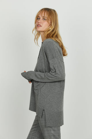 Cardigan SALAMINA manica lunga scollo v con bottoni più tasca più spacchi fondo asimmetrico