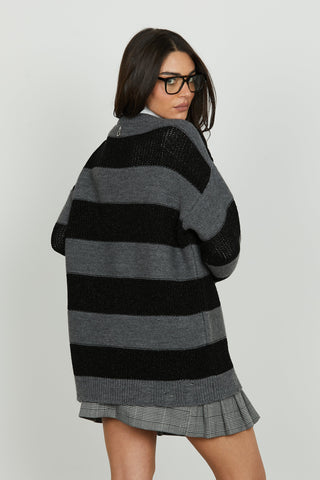 Maglia ARTEMIS lunga manica lunga scollo v righe con lurex più rotture