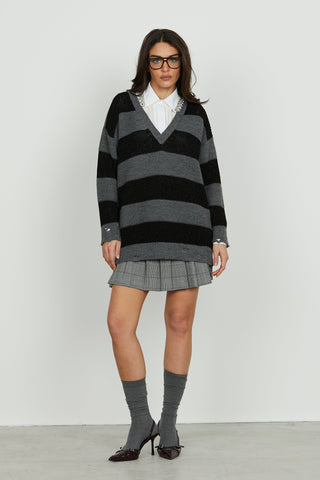 Maglia ARTEMIS lunga manica lunga scollo v righe con lurex più rotture