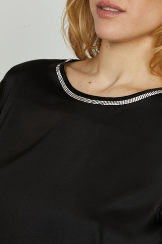 Blusa FUI m.3/4 girocollo con applicazione strass più goccia schiena