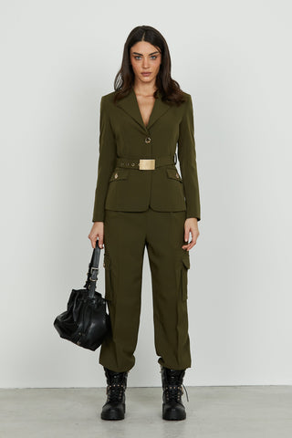 Panta TECLANA vita alta con elastico più tasconi più tasche francesi più pieghe