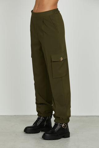 Panta TECLANA vita alta con elastico più tasconi più tasche francesi più pieghe