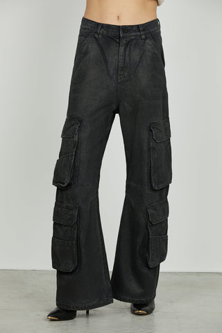 Panta POCKET_30 v.alta 5 ts più tasconi wild leg fit denim black più laminatura