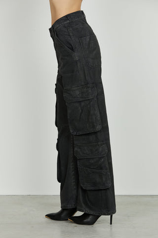 Panta POCKET_30 v.alta 5 ts più tasconi wild leg fit denim black più laminatura