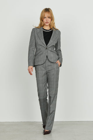 Panta CLOES_QU vita alta con tasche francesi più filetto micro quadri più paillet.